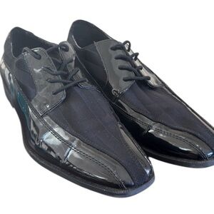 Stacy Adams Royalty black tuxedo dress shoes patent leather tonal fabric size 11